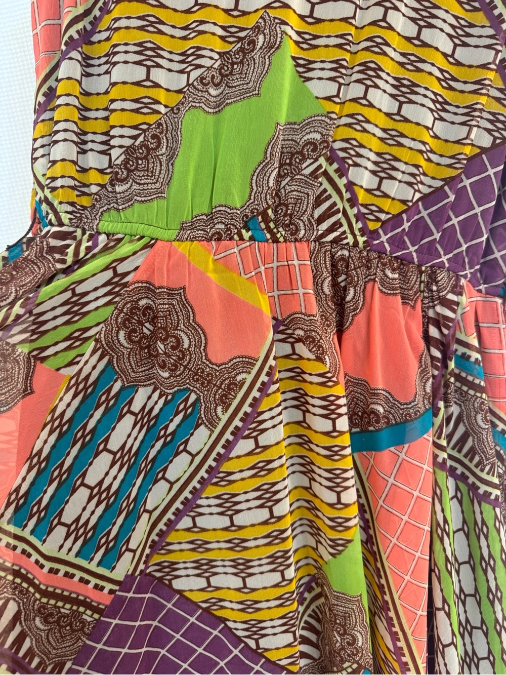 Love Fire Boho Multicolor Print Handkerchief High Low Dress S